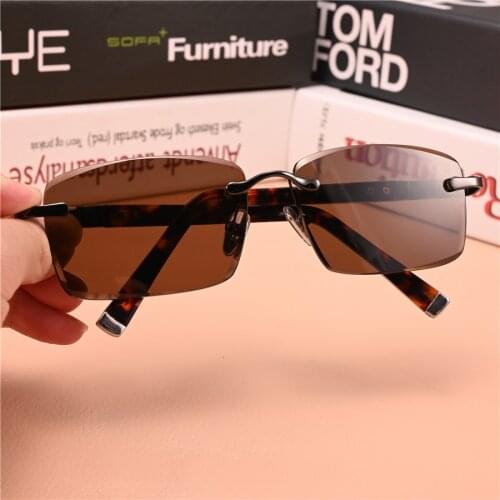 Vazrobe Rimless Sunglasses Male Women Stone Sun Glasses for Men Brown Glass Lens Heavy Anti Eye Dry Vintage Shades