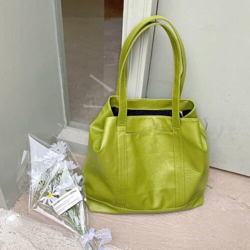 Soft PU large capacity Tote Bag ins Commuter Bag Laptop Bag 2021 designer handbag simple candy color one shoulder bag girl
