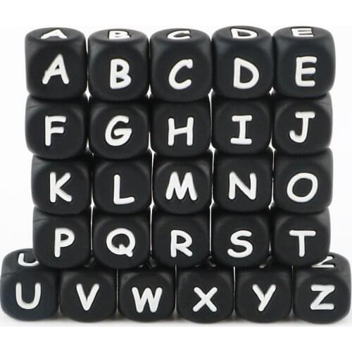 Sunrony 10pcs 12mm Black Silicone Alphabet Letter Beads Baby Teething Pacifier Chain Silicone Baby Teether BPA FREE