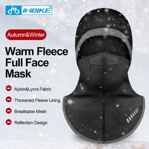 INBIKE Warm Fleece Cycling Mask Full Face Balaclava Thermal Headscarf Breathable Cap Neck Warmer Face Cover Outdoor Sports