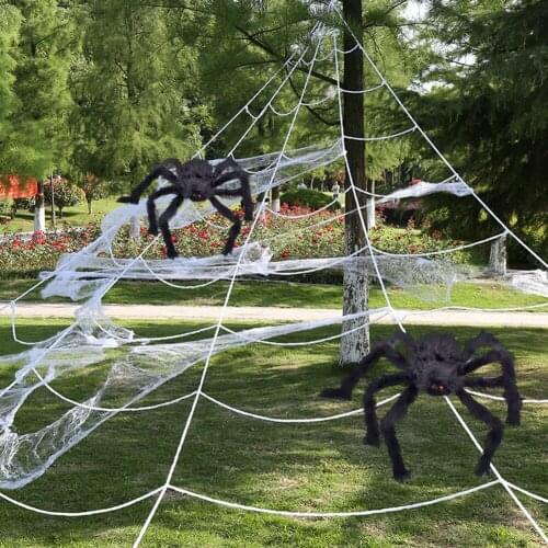 Halloween Triangle Spider Web Cotton Simulation Black Spider Silk Web Haunted House Courtyard Ornaments Holiday Party Decor Toys