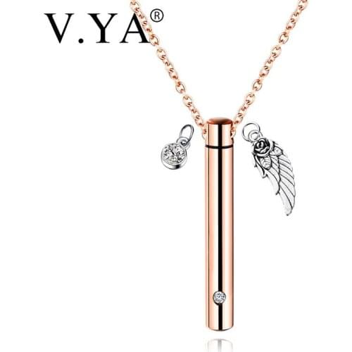 V.YA Creative Stainless Steel Necklace Titanium Steel Cylindrical Necklaces Commemorative Open Perfume Bottle Pendant Jewelry