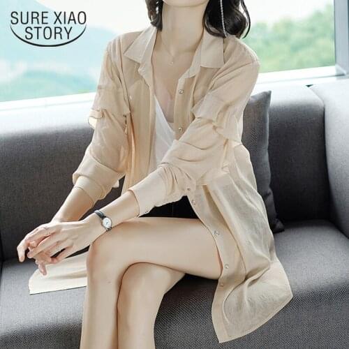 Spring and Autumn Sun-Proof Clothing Womens Long Sleeve Jacket Summer Mid-Lengt Shirt Thin Chiffon Cardigan Outdoor Shawl 9883