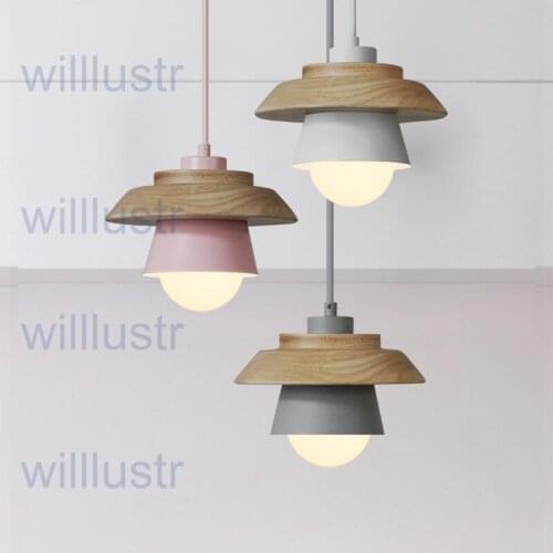 Willlustr pendant light art deco natural nordic hanging lights wood metal macarons pink green suspension lamp modern lighting
