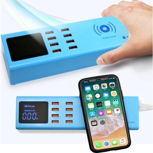 SS-309WD Wireless Charger 8 USB Ports Charger 5V 1A Digital Display Charging Port for Phone Pad Sam sung Hua wei Xiao mi Etc