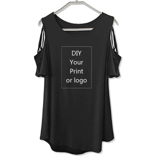 Customized Print T Shirt for Women DIY Your like Photo or Logo Top T-shirt Short sleeve Female Tops Off The Shoulder Hollow Tee