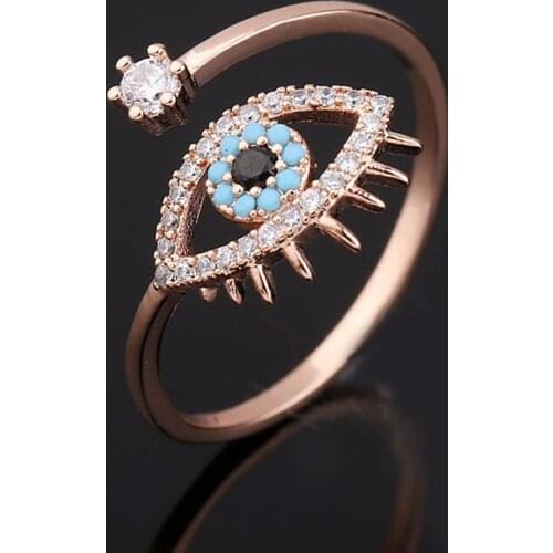 Womens Fashion Blue Eyes Open Rings Rose Gold Lucky Demon Eye Ring Jewelry Female Punk Party Ring Accessories Halloween Gifts