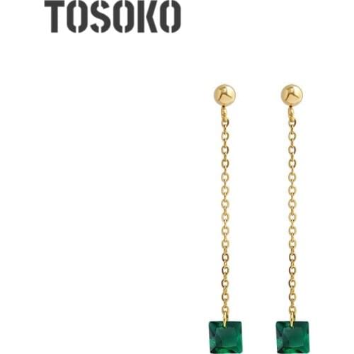 TOSOKO Stainless Steel Peacock Green Zircon Pendant Earrings For Women Fashion Jewelry BSF334
