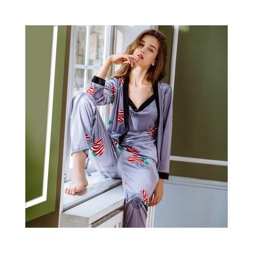 Daeyard Luxury Women Velvet Pajama Set Sexy Autumn Winter Cami Top+Long Pants+Robe 3PCS Floral Sleepwear Nightie Casual Homewear