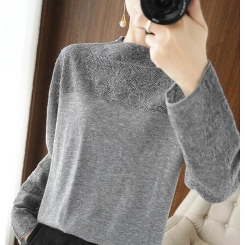 Womens pullover 2021 autumn/winter new casual solid color 100% wool sweater half high neck cashmere sweater women hollow top