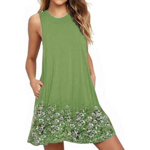 2021 Summer Women Vest Dress Floral O-neck Sleeveless Mini Dress Pockets Large Swing Casual Loose Sundress Vestidos Plus Size