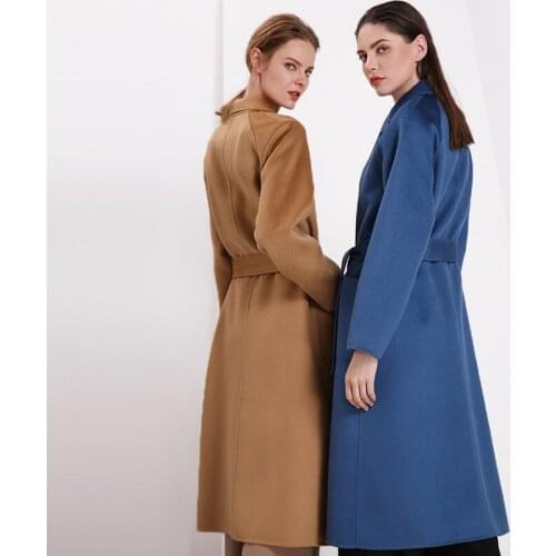 Women Wool Coat Fashion Long Double Sided Cashmere Overcoat Female Trench Coat Outwear With Belt casaco feminino LX2603