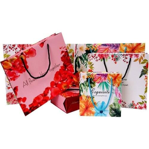 10pcs/lot Watercolor flower print paper handbag Valentines Day wedding gift Packaging Bags Clothing handbag shopping Bag