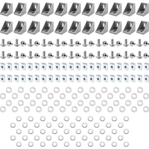 22Set Aluminum Profile Connector Set for 2020 Series Aluminum Extrusion Profile W Slot 6mm, Include 22Pcs Corner Bracket