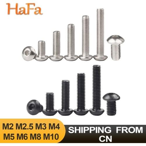 5-50PCS Hex Socket Button Head Screws Allen Bolt Screw ISO7380 304 Stainless Steel / Black 10.9 Grade M2 M2.5 M3 M4 M5 M6 M8 M10
