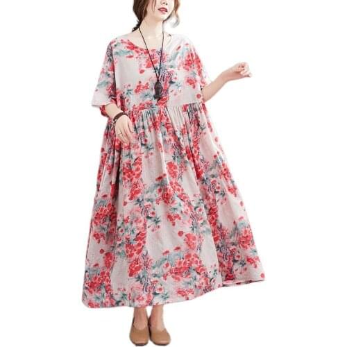 ARCSINX Floral Pink Dress Women For Large Size 4XL 5XL 6XL Casual Mori Girl Cotton Summer Dresses And Sundresses Women Big Size