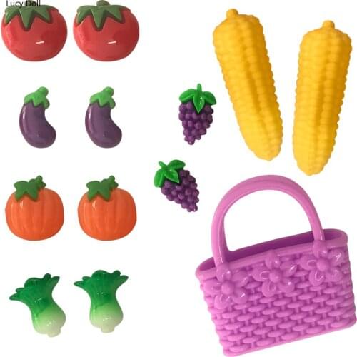 NK 13 Pcs/Set Doll Accessories Miniature Pretend Toy Mini Play Food Fruit And Vegetable Bags For Barbie Dolls DIY Accessories DZ