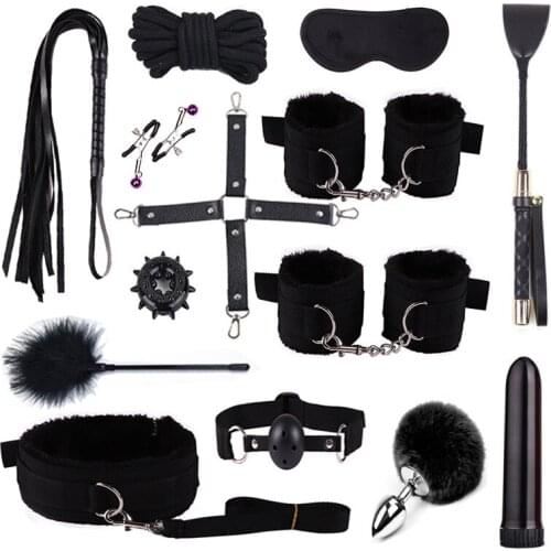 Exotic Sex Products For Adults Games Leather Bondage BDSM Kits Handcuffs Sex Toys Whip Gag Tail Plug Women Sex Accessories