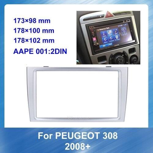 2 din Car Auto Radio Multimedia fascia for Peugeot 308 2008+ Stereo Panel Dash Mount Trim Installation SILVER BLACK 9 10 INCH