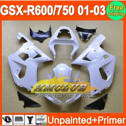 Bodys Unpainted+Primer Fairing For SUZUKI GSX-R600/750 GSXR600 GSXR750 GSXR 600 750 K1 01 02 03 2001 2002 2003 Fairings