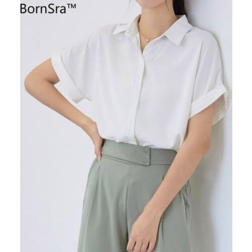 Женские белые рубашки Bornsra China At AliExpress