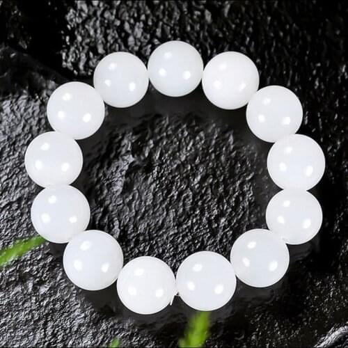 Xinjiang Hetian White Jade Bracelet Women Men Fine Jewelry Genuine Natural Jades Stone Beads Elastic Beaded Bracelets Accessorie