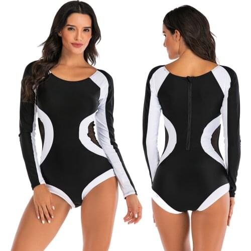 One-piece Long-sleeved Surf Suit Sunscreen Womens Swimsuit Hot Spring Diving Suit Sexy Swimsuit