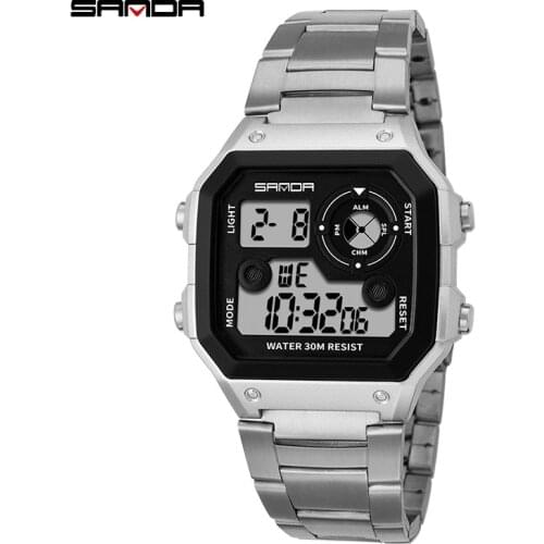 Hip Hop Retro Golden Watches Men SANDA 408 Sports Mens Watches Waterproof Electronic Watch LED Digital Wristwatches 2020