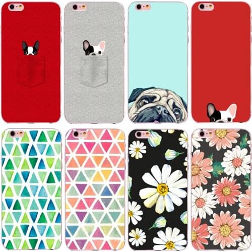 Cute Mini Dogs Phone Case For iphone X Cover Fashion flower fruit Geometric Black Cases For iphone 6S 6 7 8 Plus Soft Covers