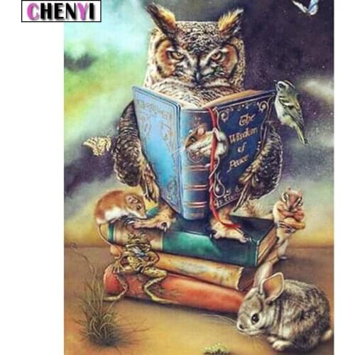 CHENYI 5D Diy Diamond Painting Cross Stitch Animal Owl and Book Diamond Embroidery Full Square Crystal Wall Painting Decoration