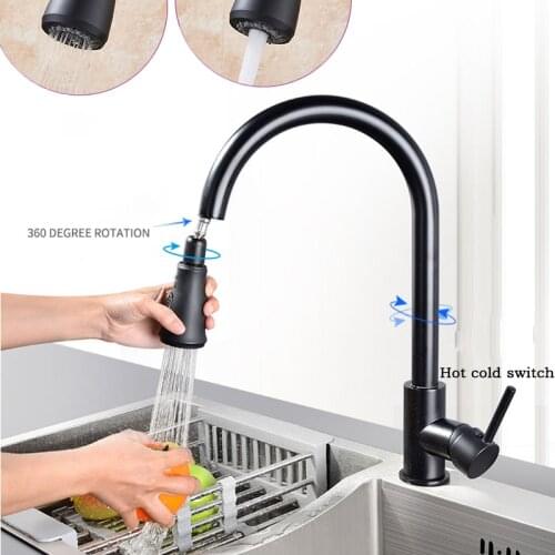 Black Kitchen Faucet, Kitchen Faucets with Pull Down Sprayer Stainless Steel Single Handle Single Hole Kitchen Sink Faucet