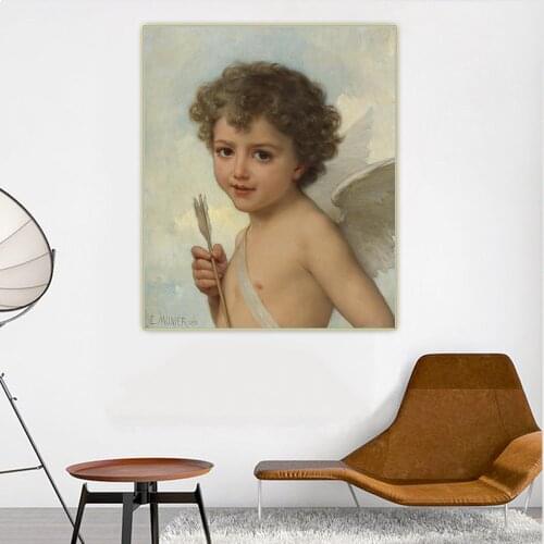 Citon Emile Munier《Cupid》Canvas Oil Painting Childhood memories Artwork Picture Background Decor Home Childrens room Decoration