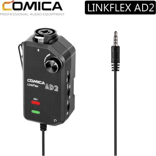 Comica LinkFlex AD2 XLR/6.35mm-3.5mm Audio Preamp Adapter Connector With Phantom Power For Camera Smartphone Guitar Interface