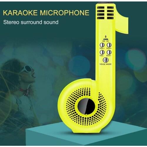 Childrens Professional Creative Musical Note Shape Portable Handheld Wireless Bluetooth Speaker Microphone Karaoke Machine
