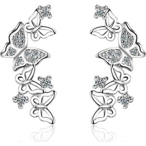 925 Sterling Silver Elegant Cubic Zirconia Butterfly Party Wedding Earrings Fashion Jewely Accessories For Women S-E355