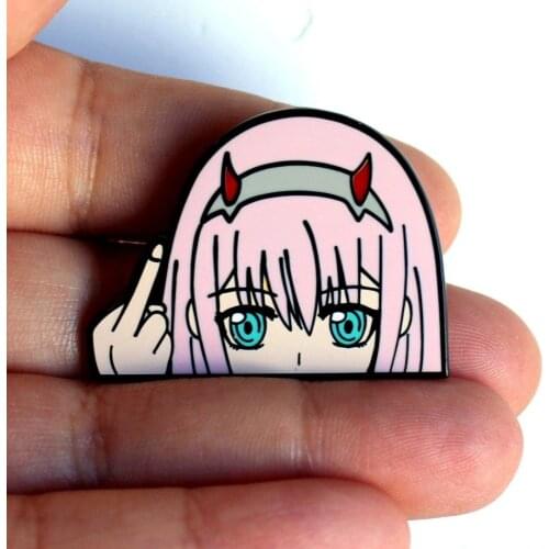 Animation Darling In The Franxs Zero Two (02) Enamel Pin Cartoons Pink Demon Girl Gesture Brooch Anime Fans Collect Badge Gift