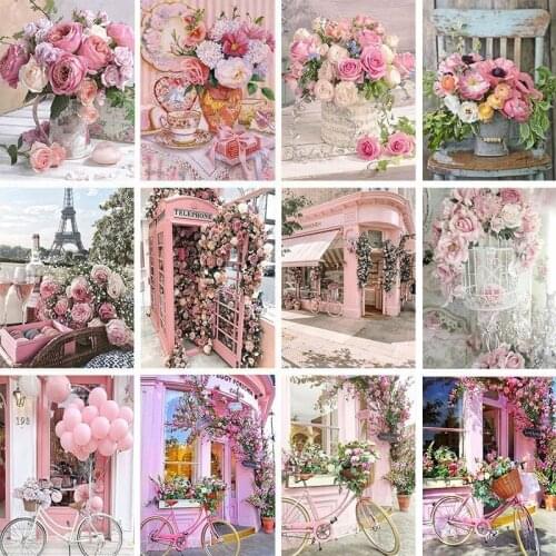 GATYZTORY 60x75cm Painting By Numbers Pink Flower DIY Paint By Numbers For Adult Canvas Painting Unique Gift Home Decor Gift
