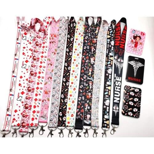 Hot Sale! 10 sets Doctor nurse card Lanyard Neck Strap Card Bus ID Holders With Key Chain