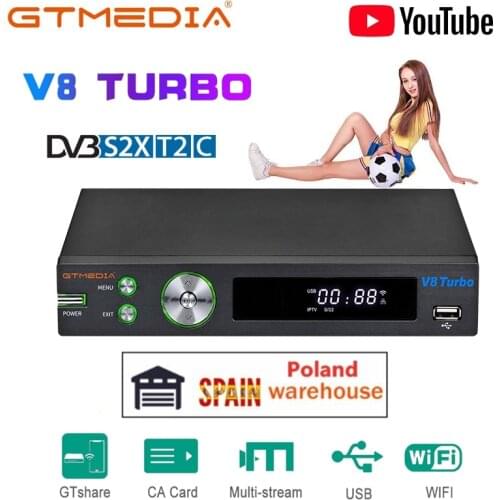 GTMEDIA V8 Turbo DVB-S2/S2X/T2/Cable Satellite Receiver,WIFI,H.265,Support Youtube,xtream,CA card slot,Unicable,m3u,PK V8 Pro2