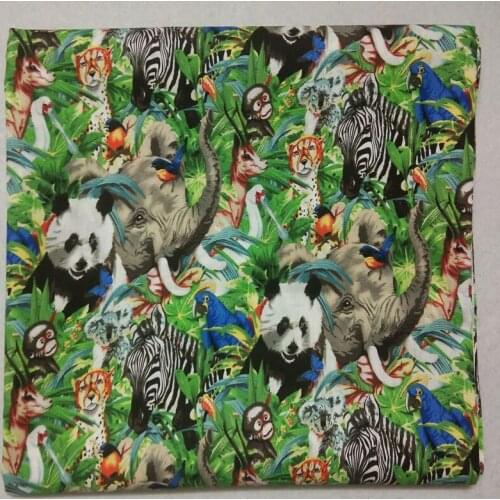 50x70cm Vivid Happy Animal Zoo Elephat Panda Zebra Green Leaf printed Cotton Fabric Animal Patchwork Party Home Decor Cloth