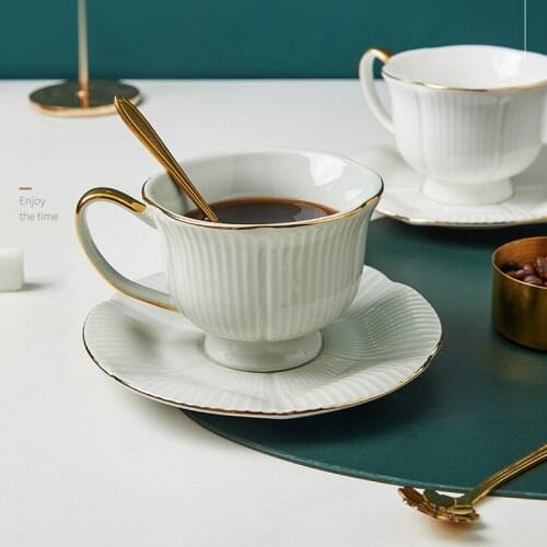 European Style Ceramic Tea Coffee Cup and Saucer Set with Gold Trim Porcelain Espresso Cups with Saucer
