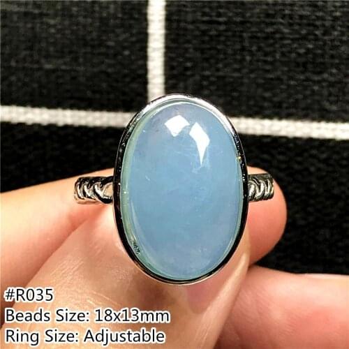 Top Natural Ocean Blue Aquamarine Ring Jewelry For Woman Lady Man Crystal Oval Beads Silver Gemstone Adjustable Size Ring AAAAA