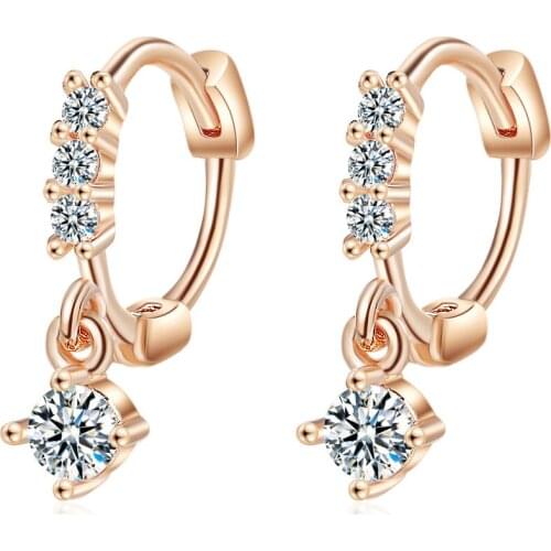 Short Tiny Small Cubic Zirconia Rose Gold Color Bling Round Hoop Earrings For Women Korean Fashion Jewelry Gifts SD2172