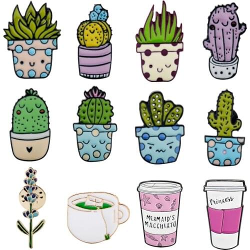 Creative Jewelry Potted plants Brooch Smiley Cactus Brooches Pins Jackets Backpack Shirt Collar Badge pin Collection Gift