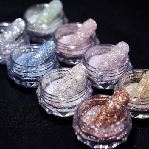 Nail Crystal Diamond Powder Rainbow Color Glitter Shiny Pigment Holographic Glass Micro Drill Nails Art Decoration DIY 8 Colors