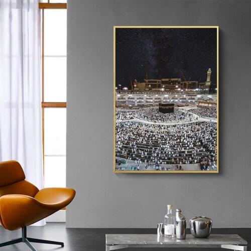 Mecca Mosque landscape Arabic Islamic Prints Posters Modern Islamic Wall Art Pictures Ramadan Festival Living Room Home Decor