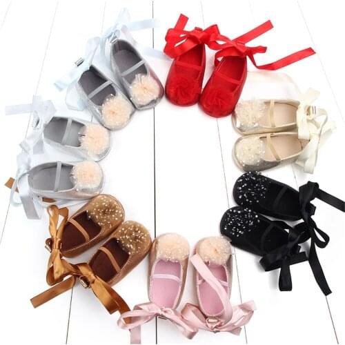 Cute Spring Summer Autumn PU Flats Infant Baby Non-slip Shoes with Flower Ribbon Toddler Girl First Walkers for Kids 0-12 Months