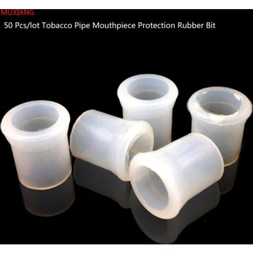 MUXIANG 50 Pcs/lot Good Quality White Pipe Tools Silicone Smoking Tobacco Pipe Protective Bit Rubber Mouthpiece Tip fg0001
