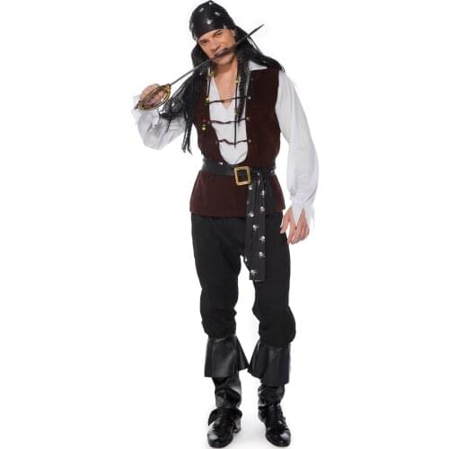 Halloween Men Costumes Adult Dress Set Cosplay Pirates Of The Caribbean Men Play For Festival Play Role Clothes 2021