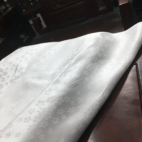 Real 60% silk and 40%cotton Jacquard white Cherry blossoms Satin vintage fabric hanfu kimono cheongsam cloth fabric 1meter